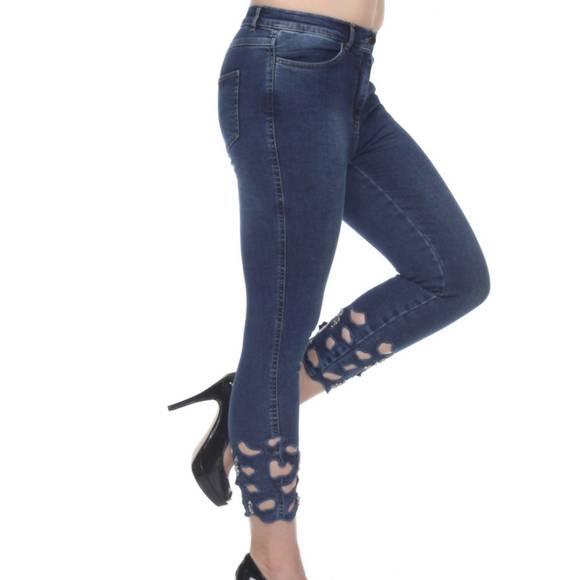 NEW AZI embellished cut out jeans in blue - Picture 1 of 1